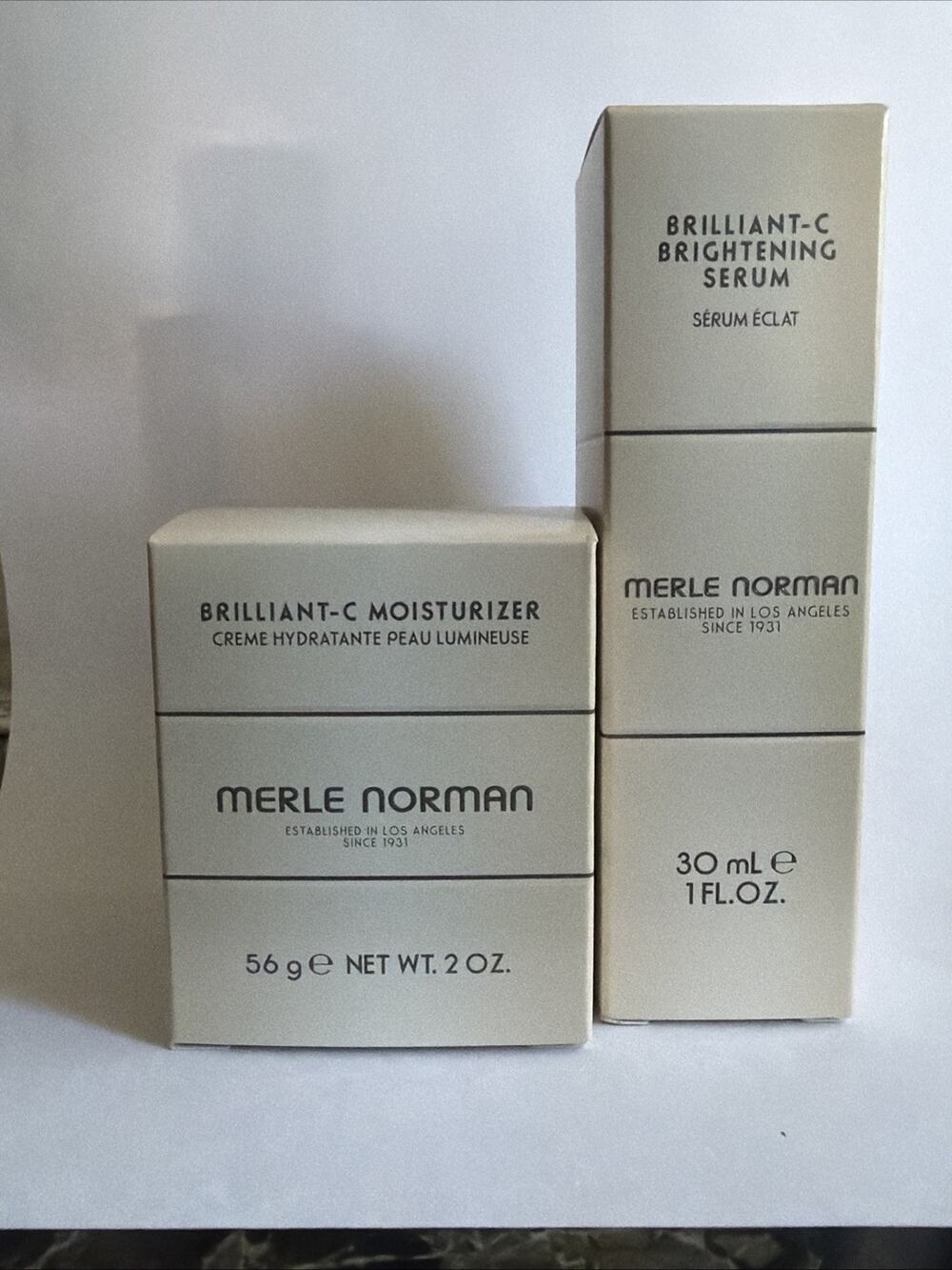 Duo Merle Norman BRILLIANT-C MOISTURIZER 2 oz & BRIGHTENING SERUM 1 fl oz NWB